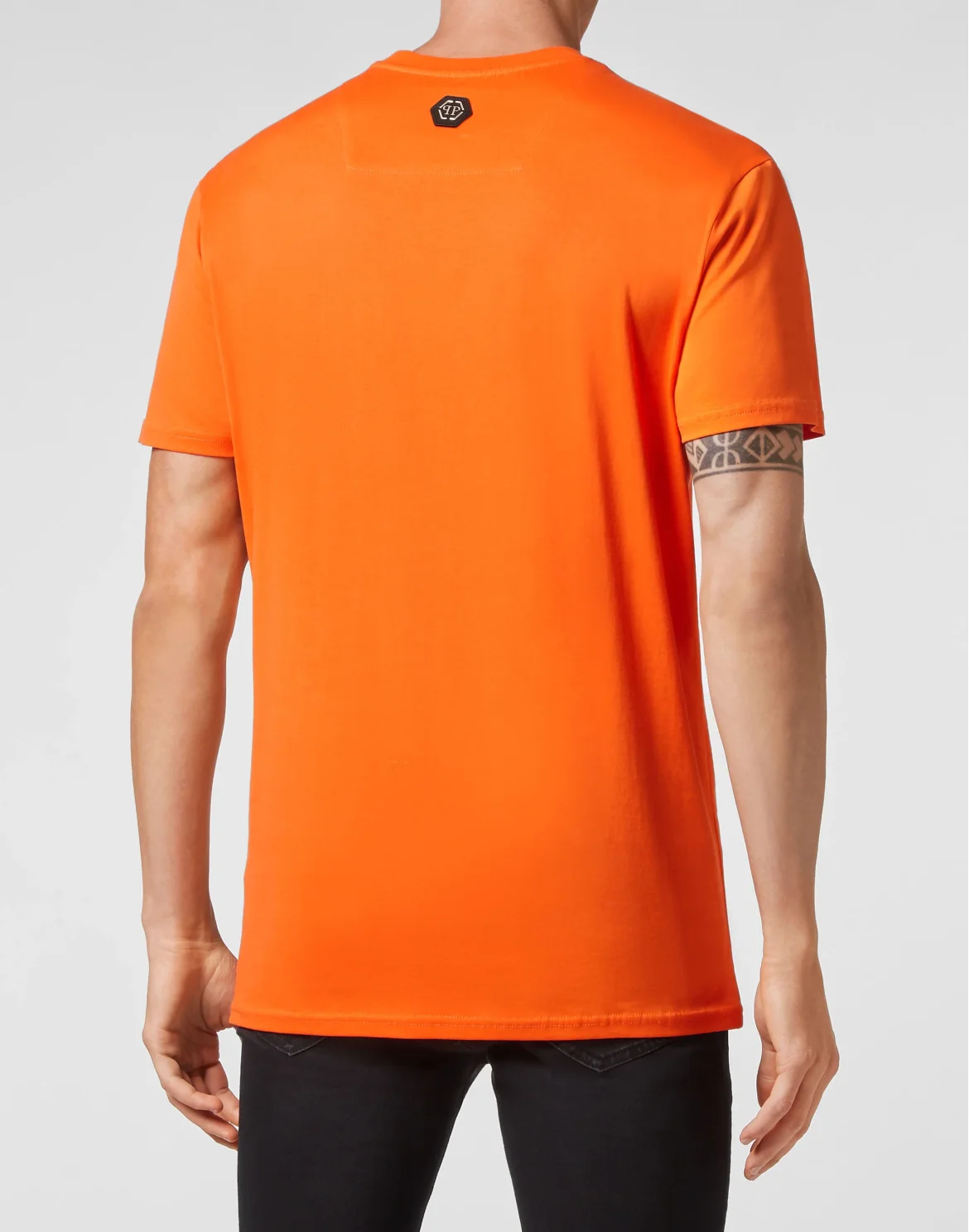 T-shirt Round Neck SS Skull and Plein with Crystals, цвет: Оранжевый