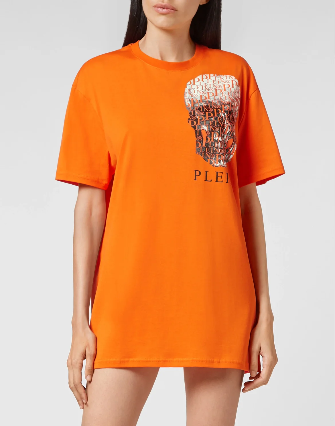 T-shirt Round Neck SS Skull and Plein with Crystals, цвет: Оранжевый