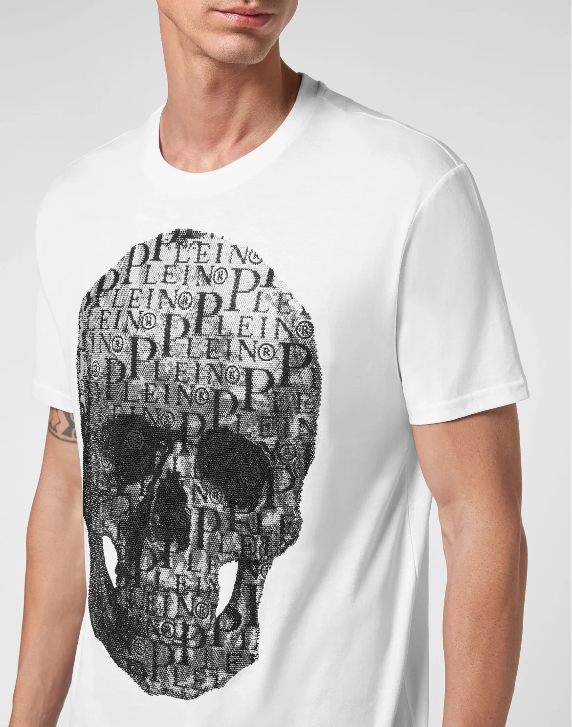 T-shirt Round Neck SS Skull and Plein with Crystals, цвет: Белый