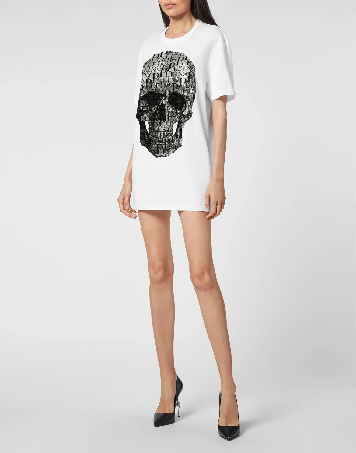 T-shirt Round Neck SS Skull and Plein with Crystals, цвет: Белый