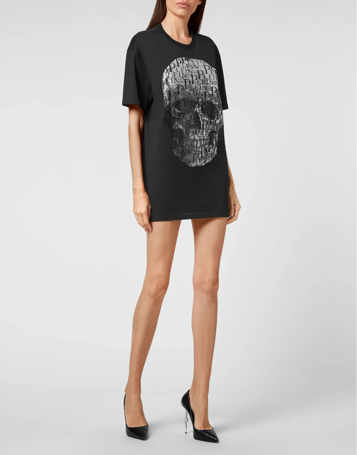 T-shirt Round Neck SS Skull and Plein with Crystals, цвет: Черный