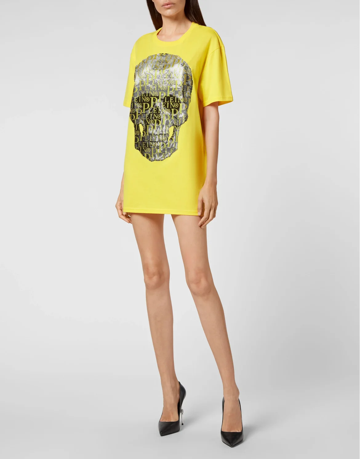 T-shirt Round Neck SS Skull and Plein with Crystals, цвет: Желтый