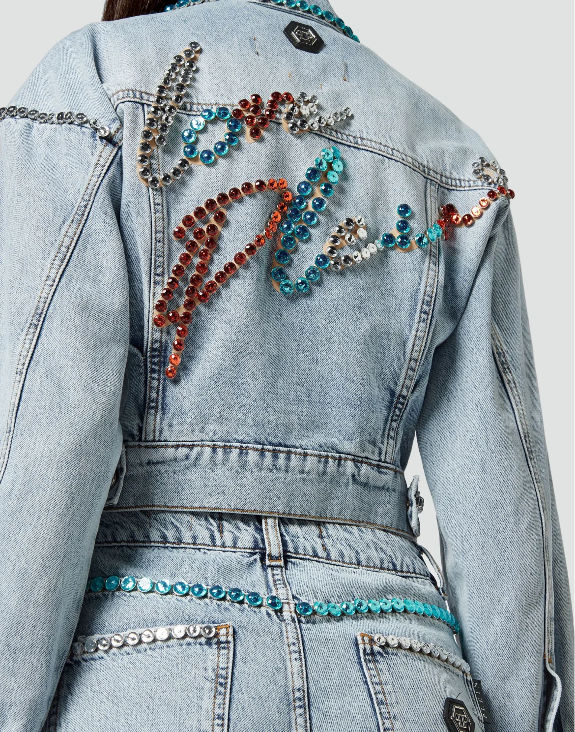Denim Jacket Cropped Destroyed with Crystals, цвет: Синий
