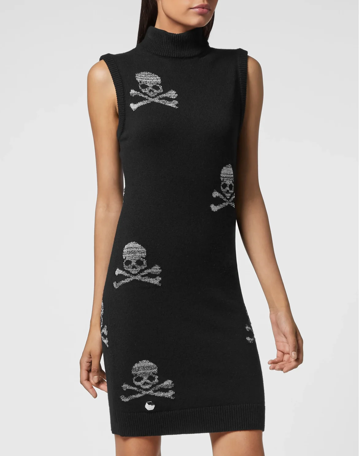 Wool Blend Knit Dress Sleevless Crystal Skull, цвет: Черный