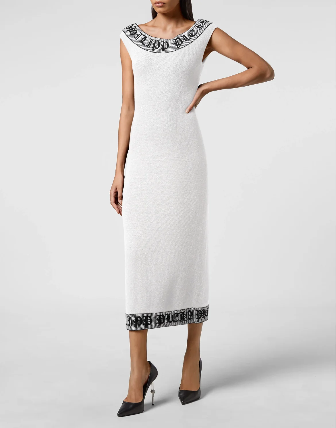 Wool Blend Long Dress Gothic Plein, цвет: Белый