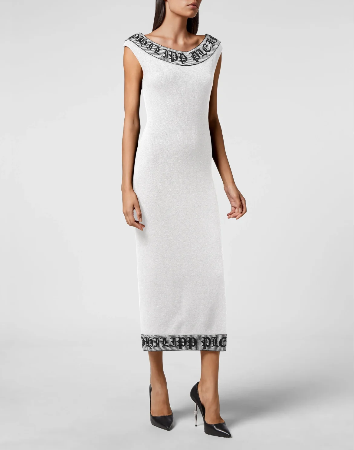 Wool Blend Long Dress Gothic Plein, цвет: Белый