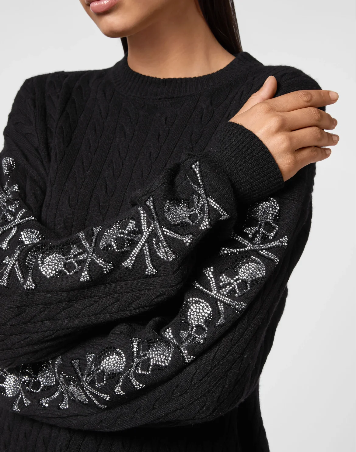 Cash Five Pullover Round Neck LS Cable Crystal Skull, цвет: Черный