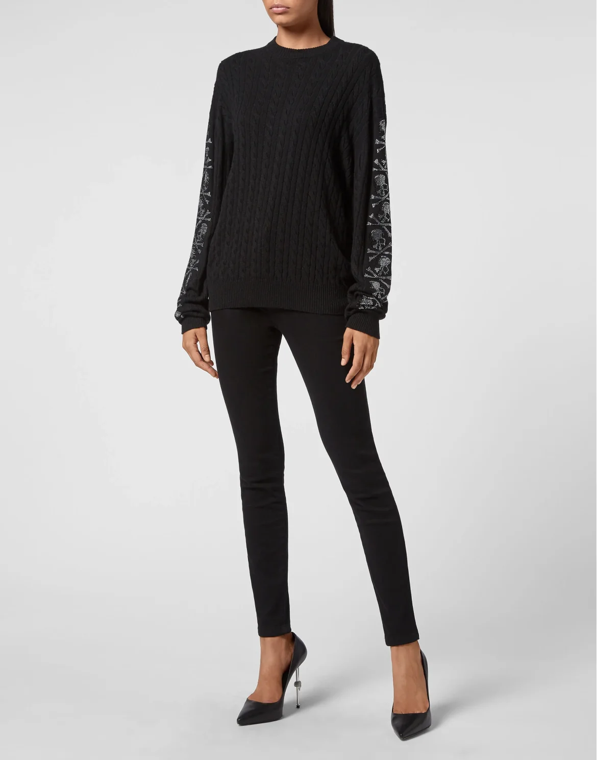 Cash Five Pullover Round Neck LS Cable Crystal Skull, цвет: Черный