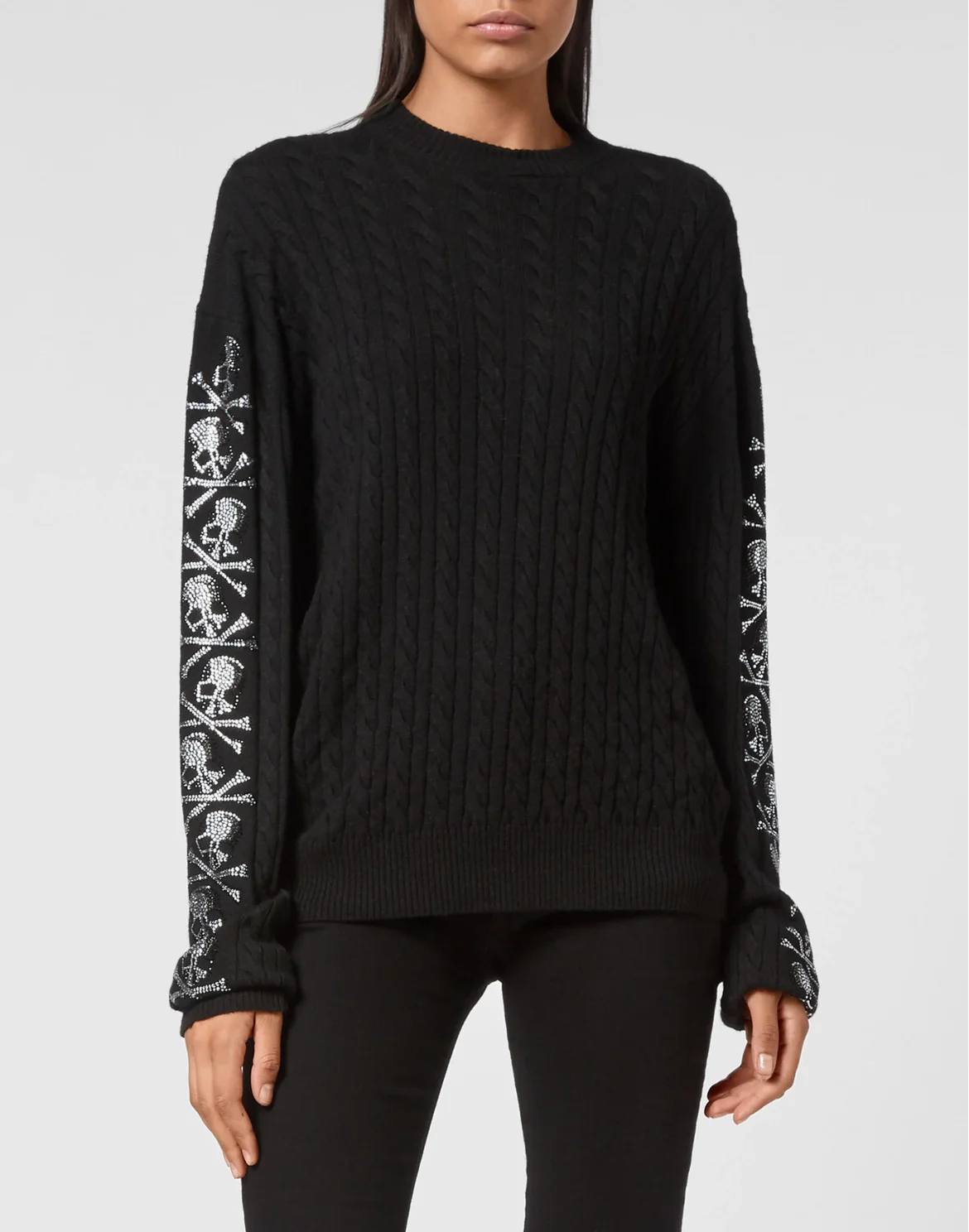 Cash Five Pullover Round Neck LS Cable Crystal Skull, цвет: Черный