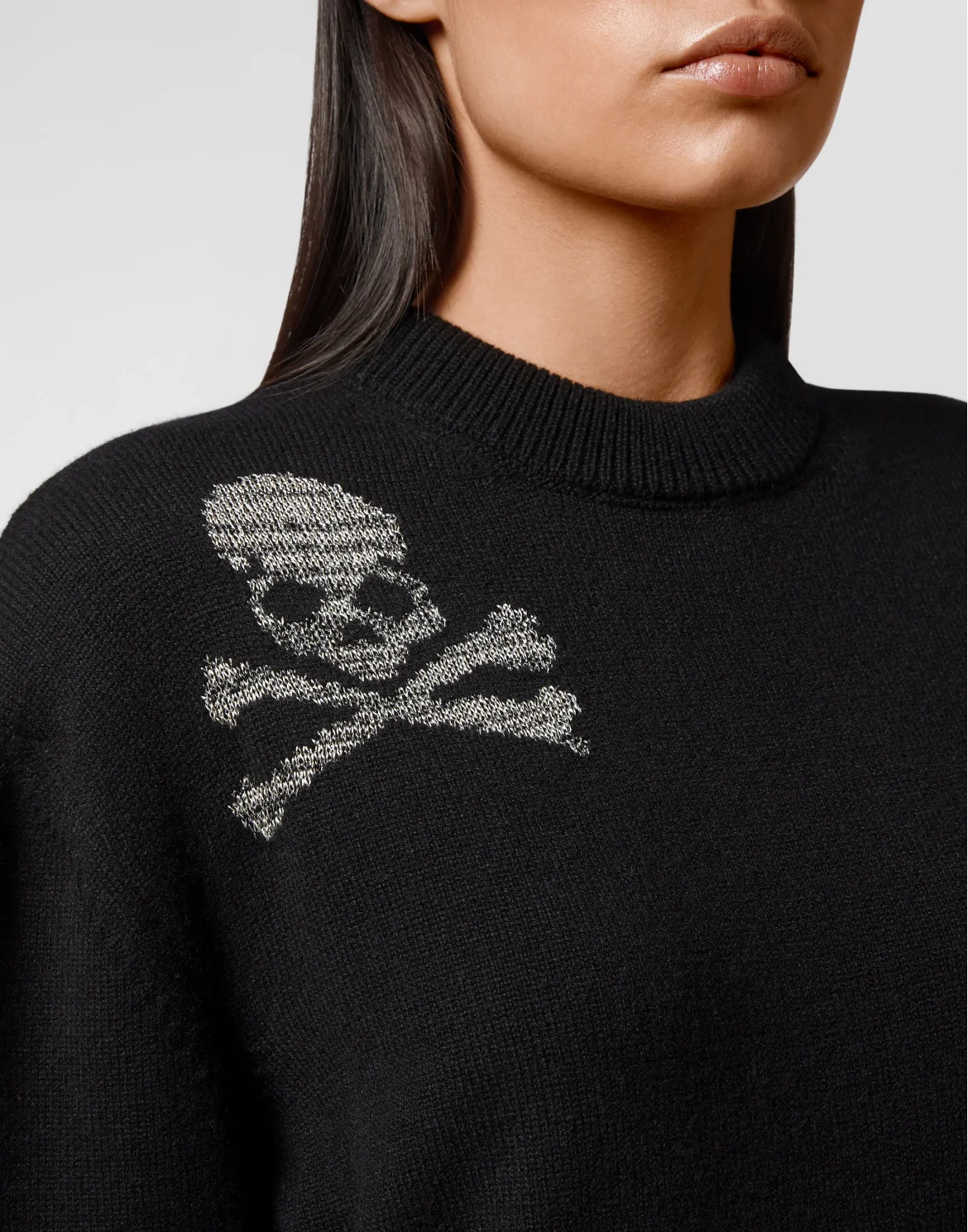 Wool Blend Pullover Round Neck LS Crystal Skull, цвет: Черный