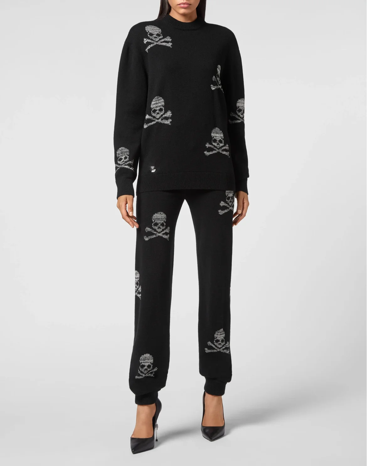 Wool Blend Pullover Round Neck LS Crystal Skull, цвет: Черный