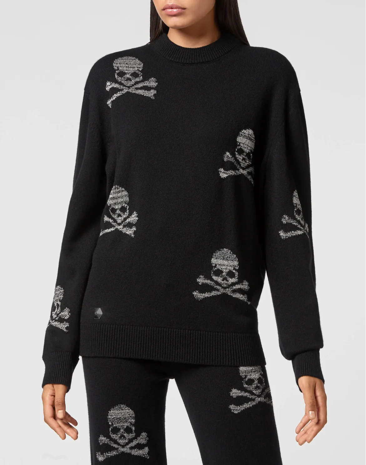 Wool Blend Pullover Round Neck LS Crystal Skull, цвет: Черный