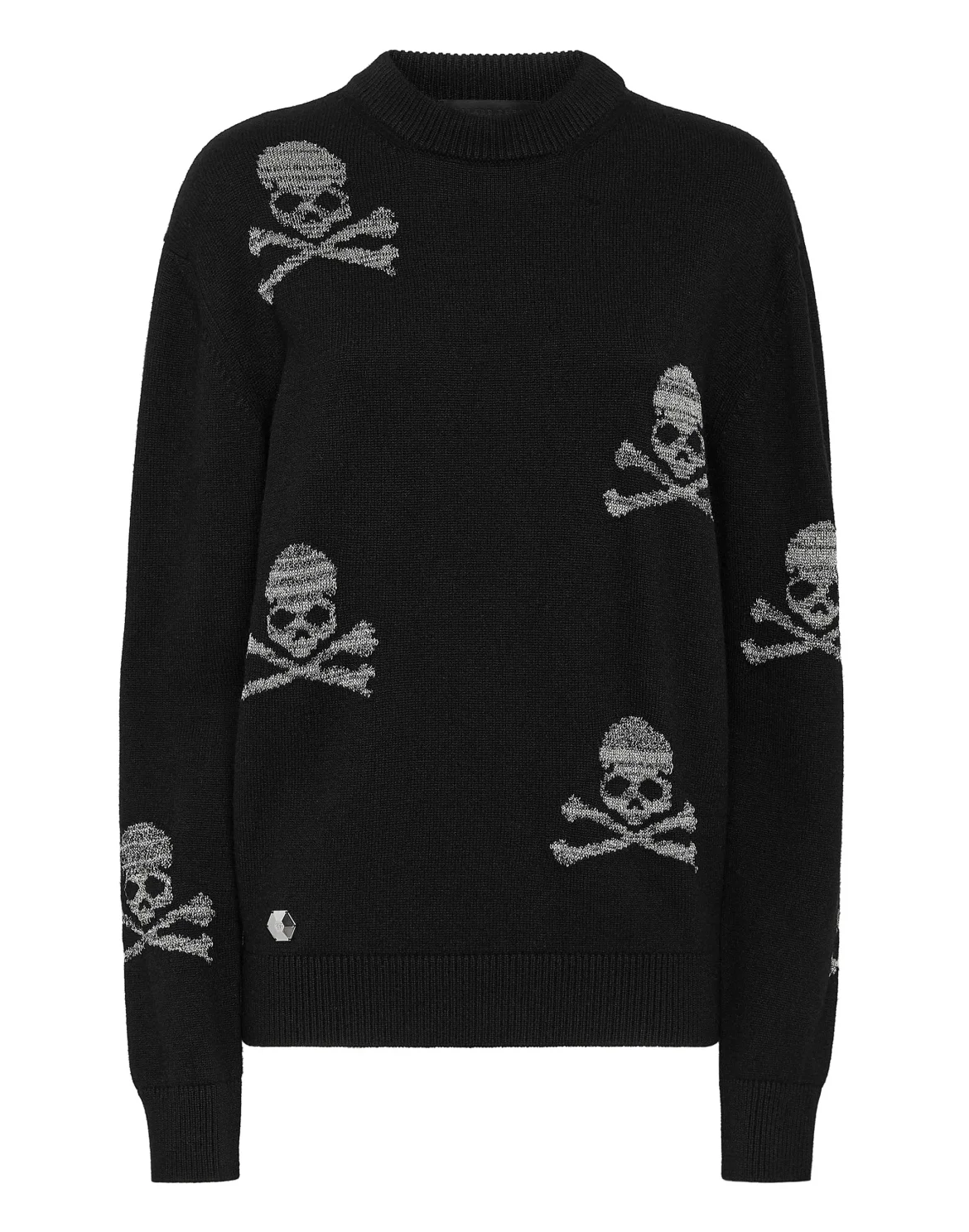 Wool Blend Pullover Round Neck LS Crystal Skull, цвет: Черный