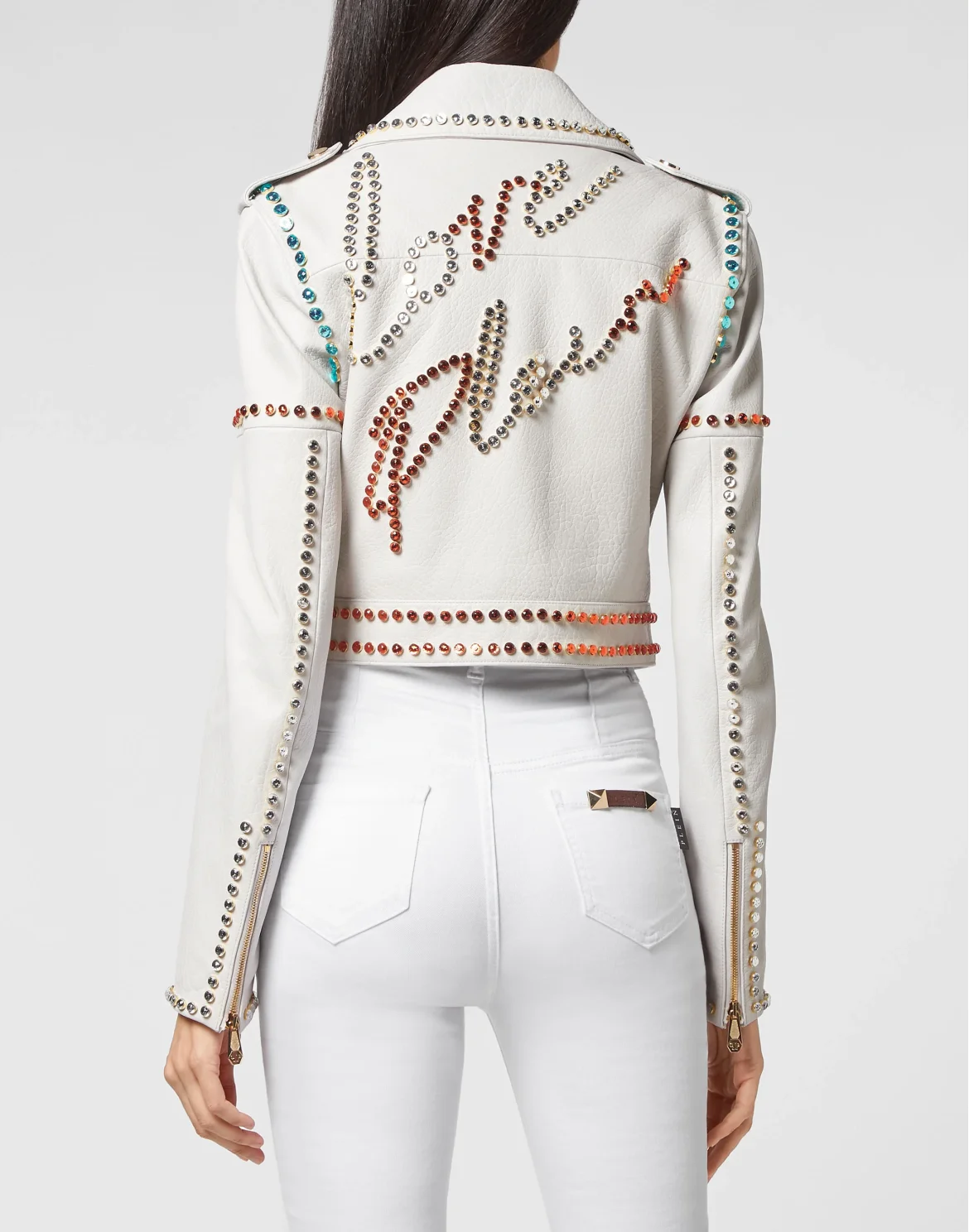 Leather Biker Cropped Crystal Stones with Crystals, цвет: Белый