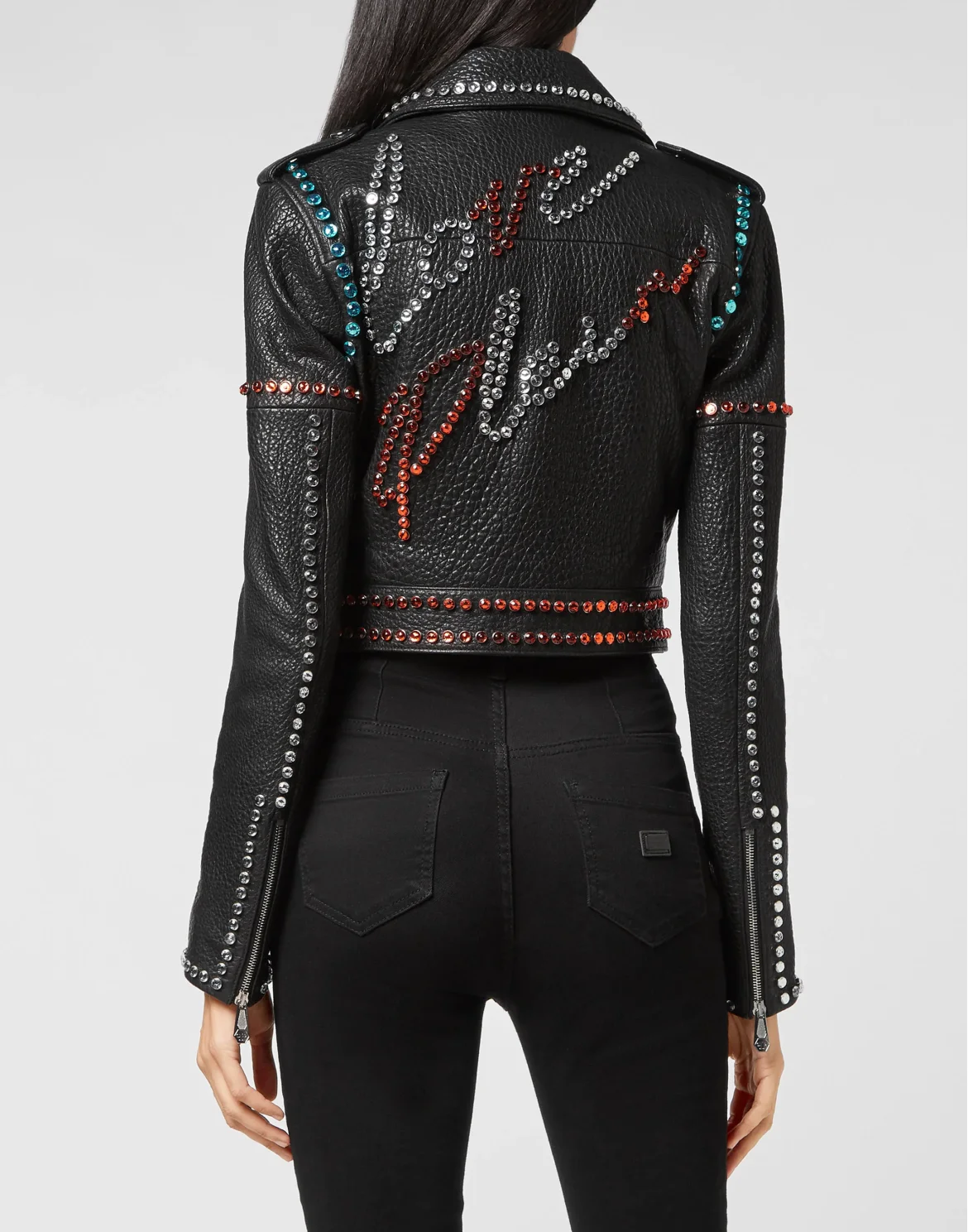 Leather Biker Cropped Crystal Stones with Crystals, цвет: Черный