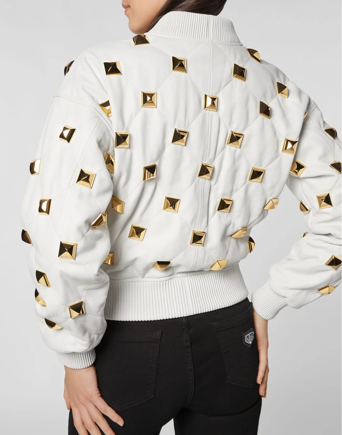 Leather Bomber Matelassè Studs, цвет: Белый