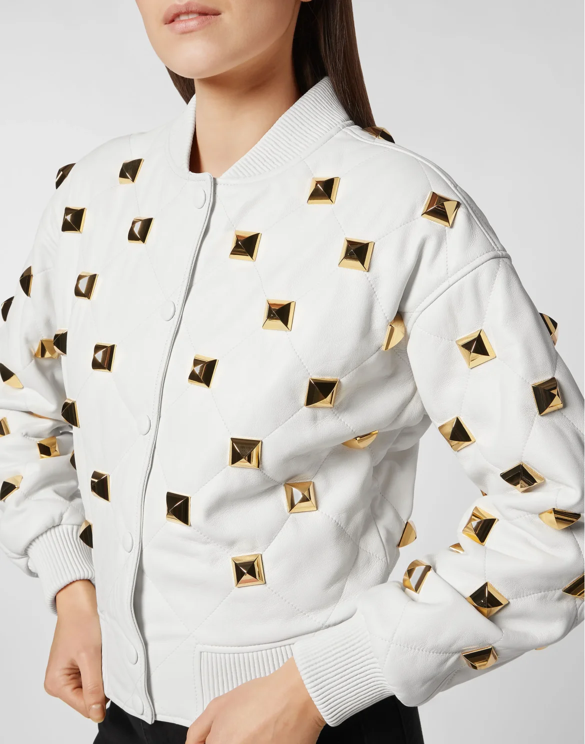 Leather Bomber Matelassè Studs, цвет: Белый