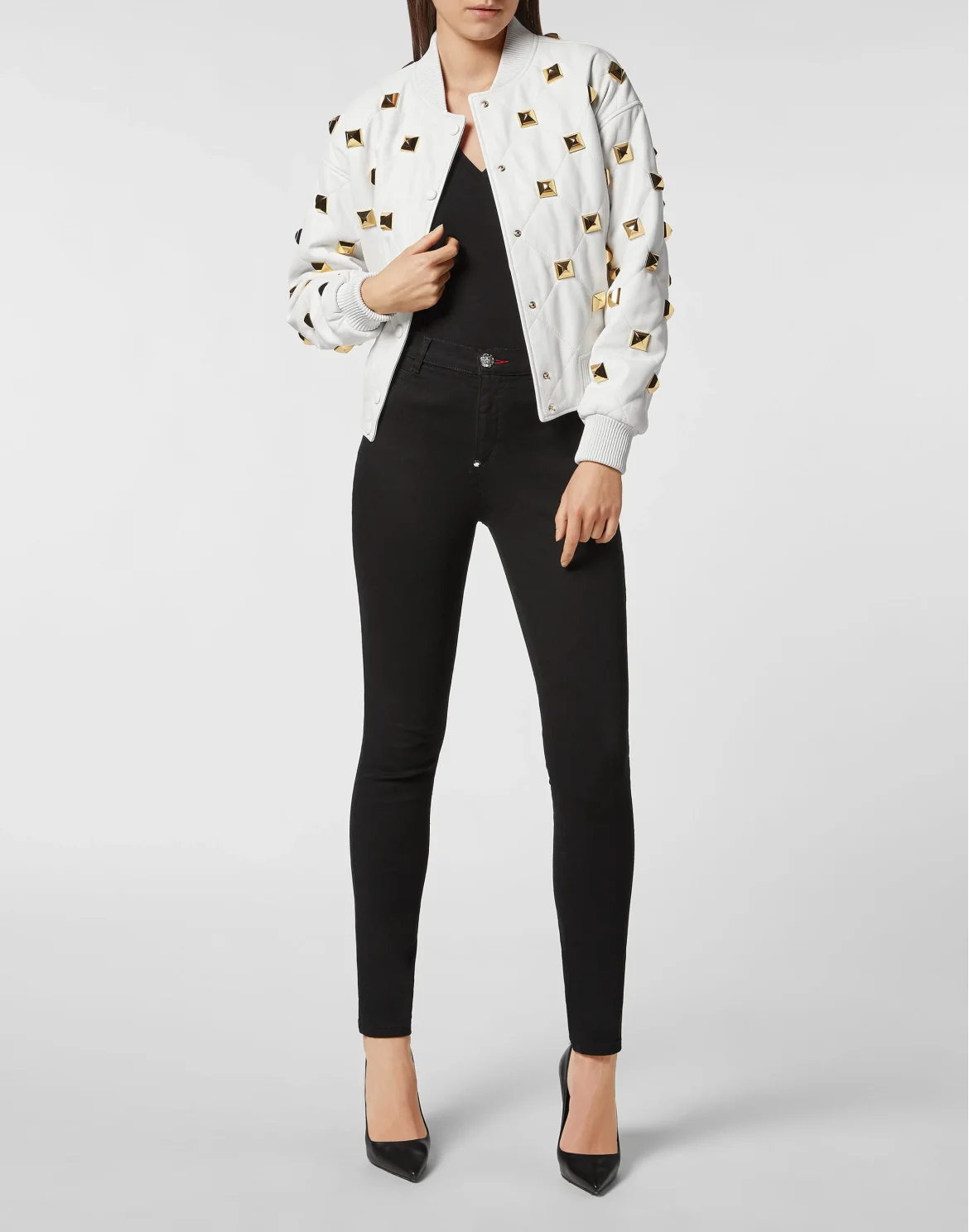 Leather Bomber Matelassè Studs, цвет: Белый