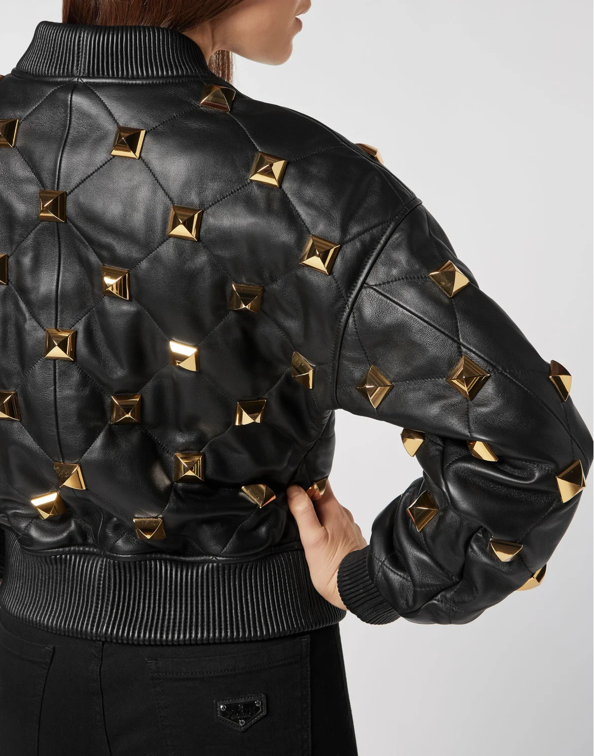 Leather Bomber Matelassè Studs, цвет: Черный