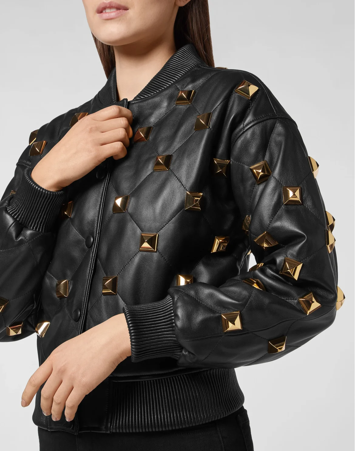 Leather Bomber Matelassè Studs, цвет: Черный