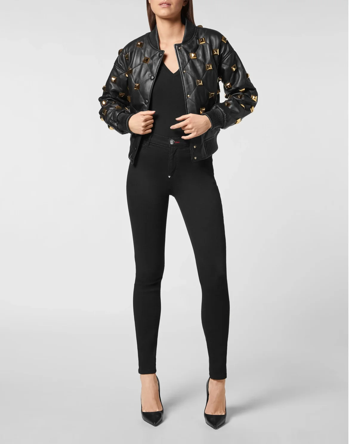 Leather Bomber Matelassè Studs, цвет: Черный
