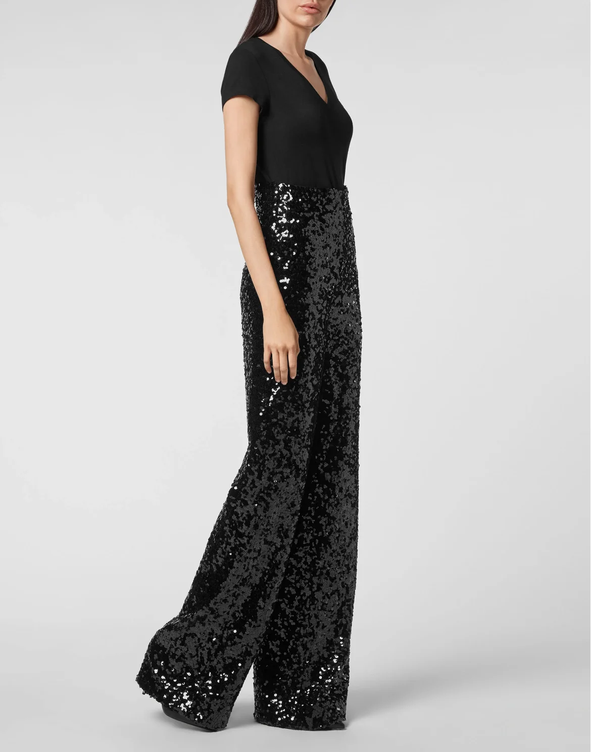 High Waist Trousers Pailletes Gothic Plein, цвет: Черный