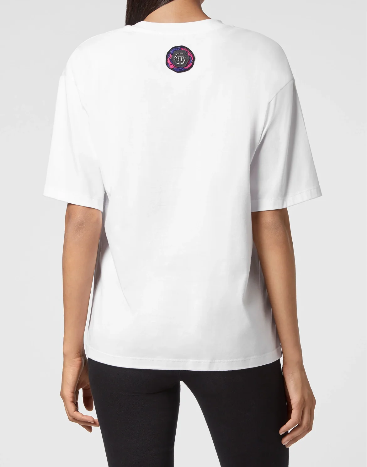 T-shirt Round Neck SS Stones Tattoo Patches with Crystals, цвет: Белый