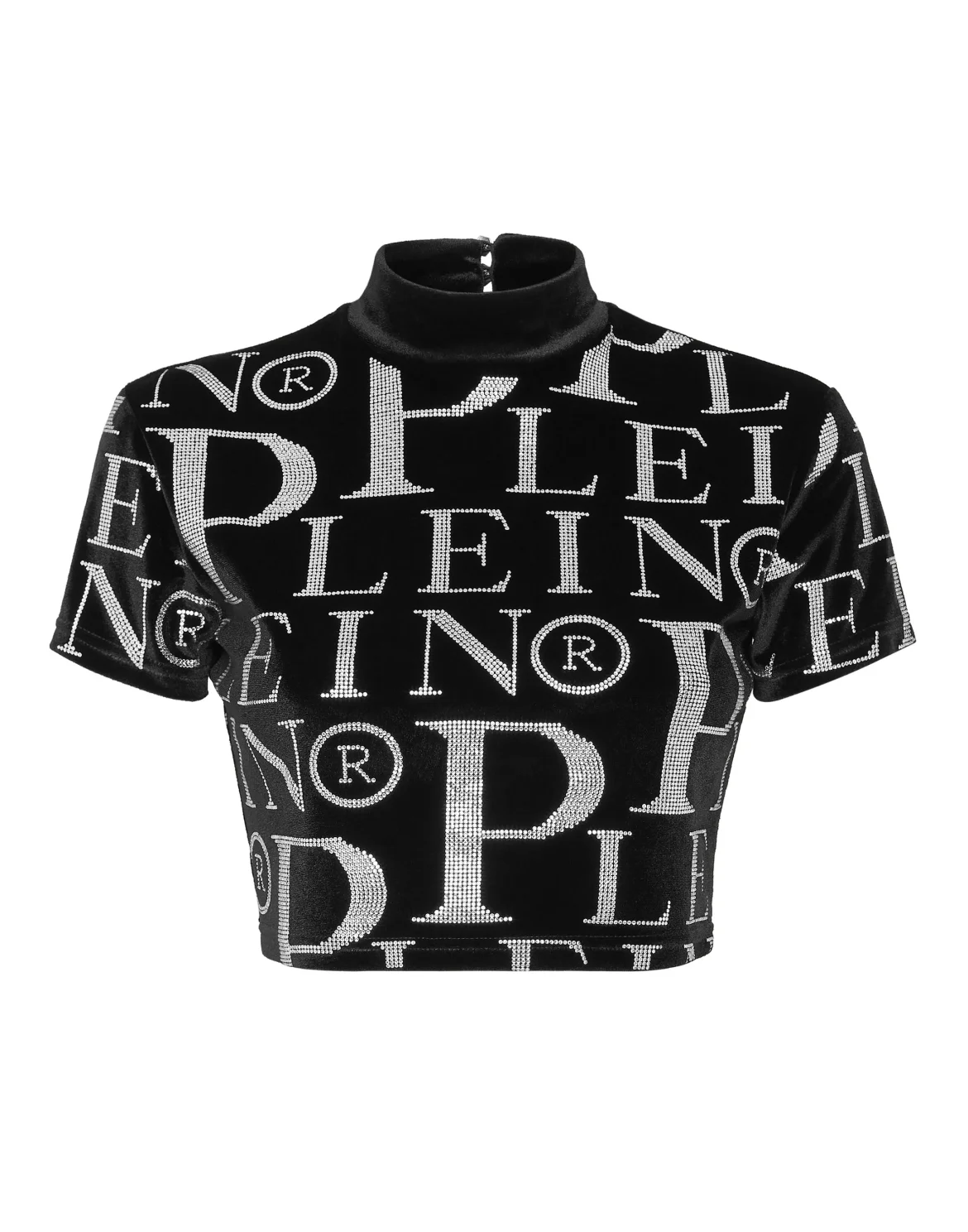 Velvet T-shirt Round Neck SS Crop Stones All over PP with Crystals, цвет: Черный