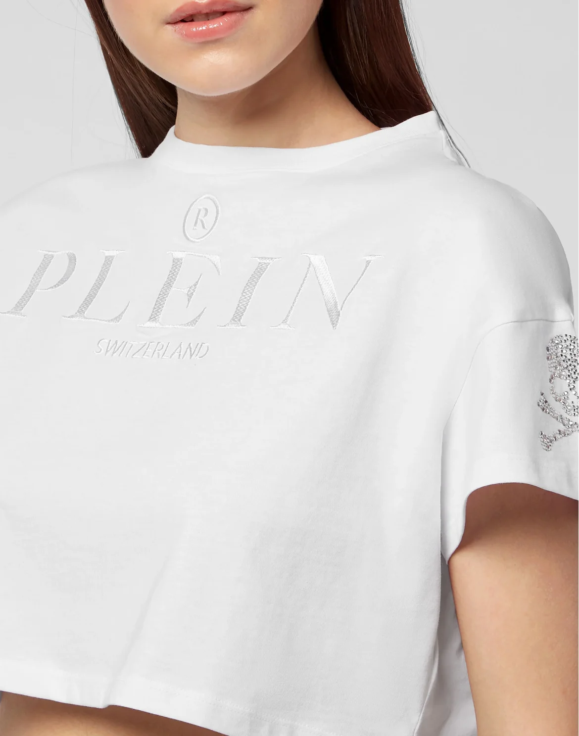 T-shirt Round Neck SS Crop Crystal Skull, цвет: Белый