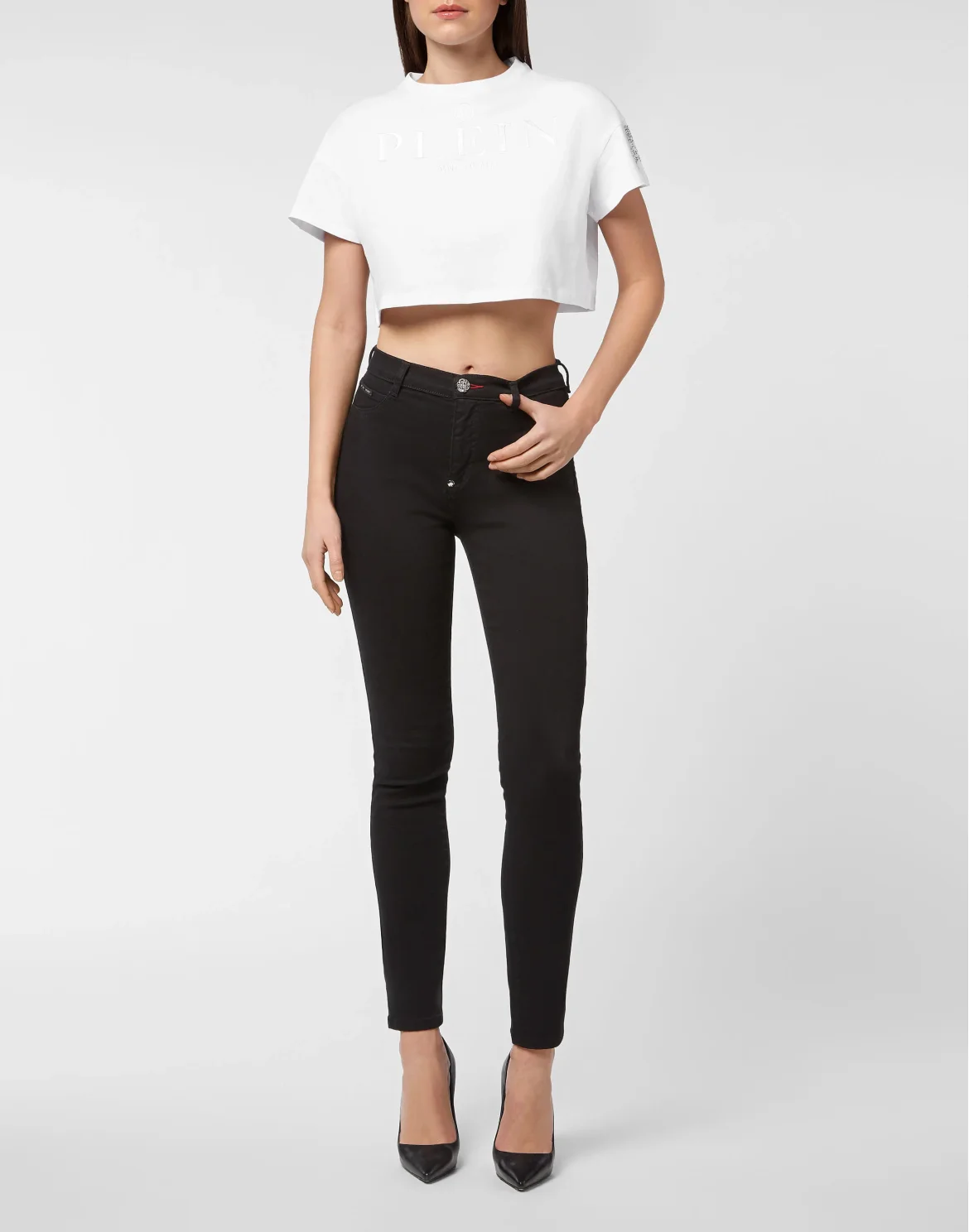 T-shirt Round Neck SS Crop Crystal Skull, цвет: Белый