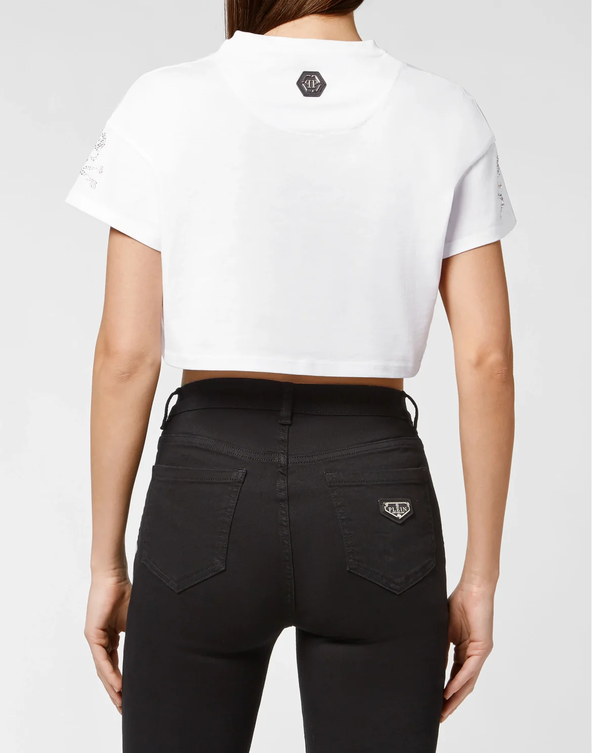 T-shirt Round Neck SS Crop Crystal Skull, цвет: Белый