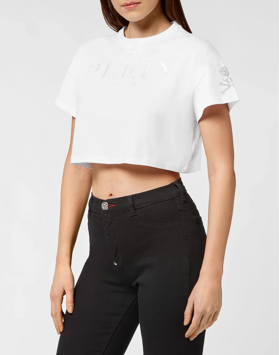 T-shirt Round Neck SS Crop Crystal Skull, цвет: Белый