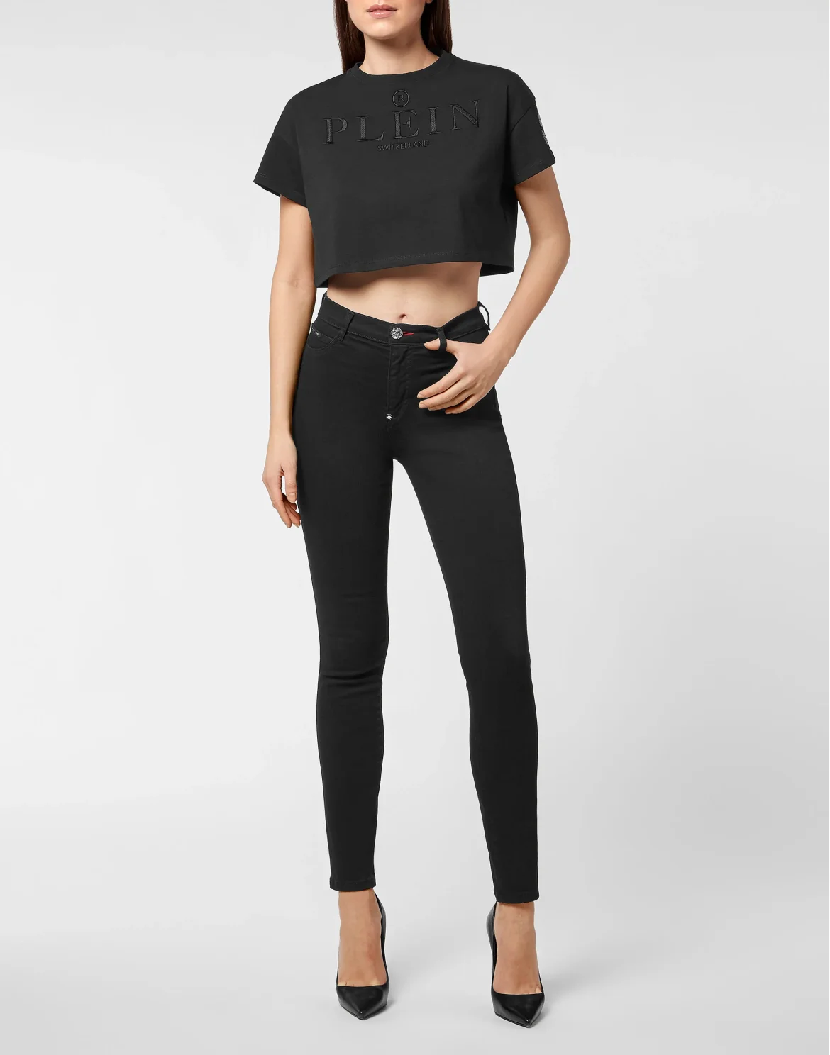 T-shirt Round Neck SS Crop Crystal Skull, цвет: Черный