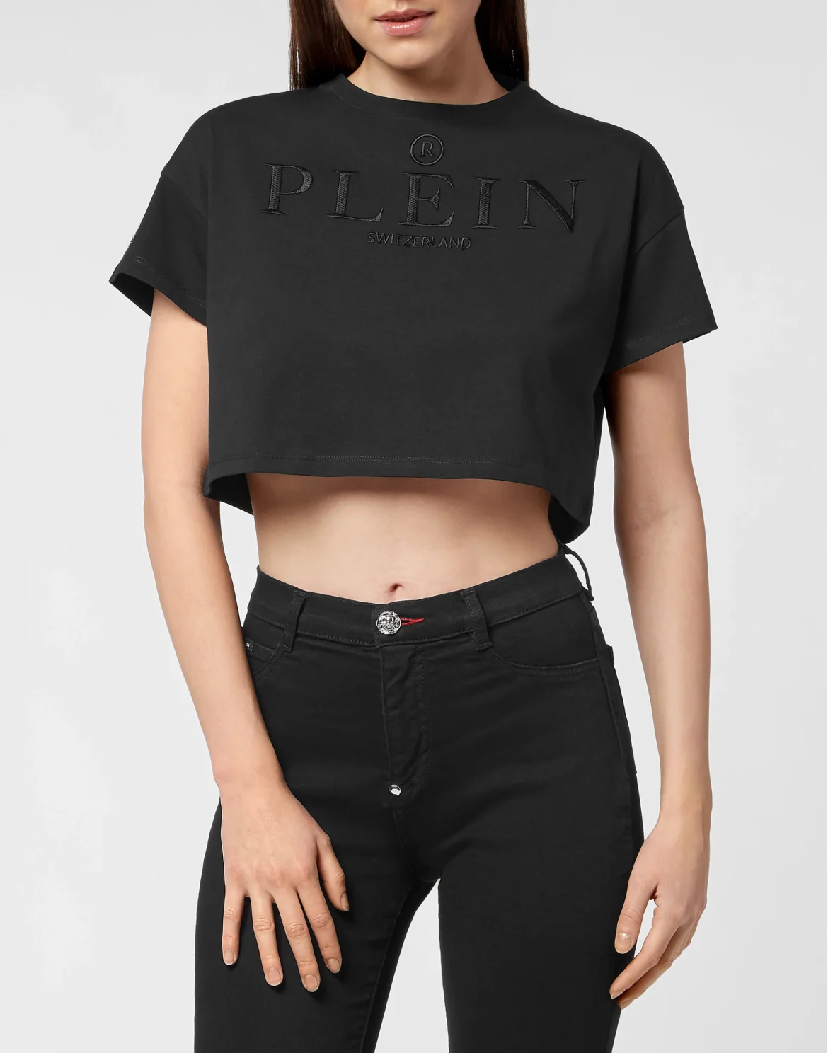 T-shirt Round Neck SS Crop Crystal Skull, цвет: Черный