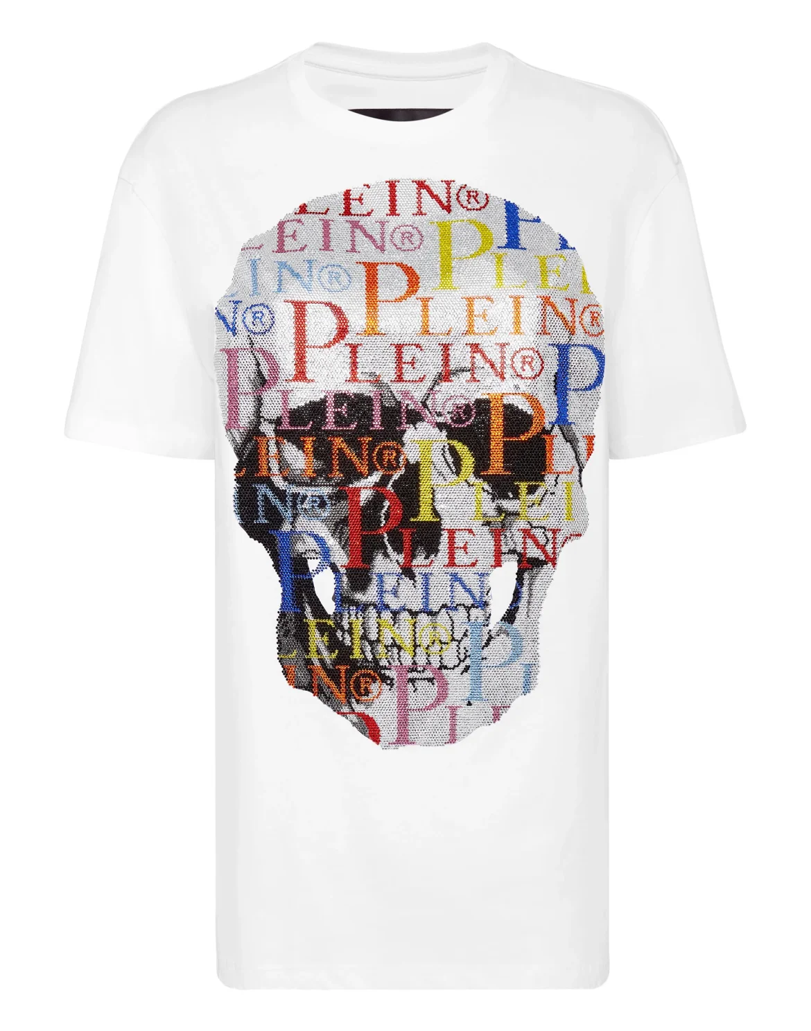 T-shirt Round Neck SS Multicolor Skull with Crystals, цвет: Белый