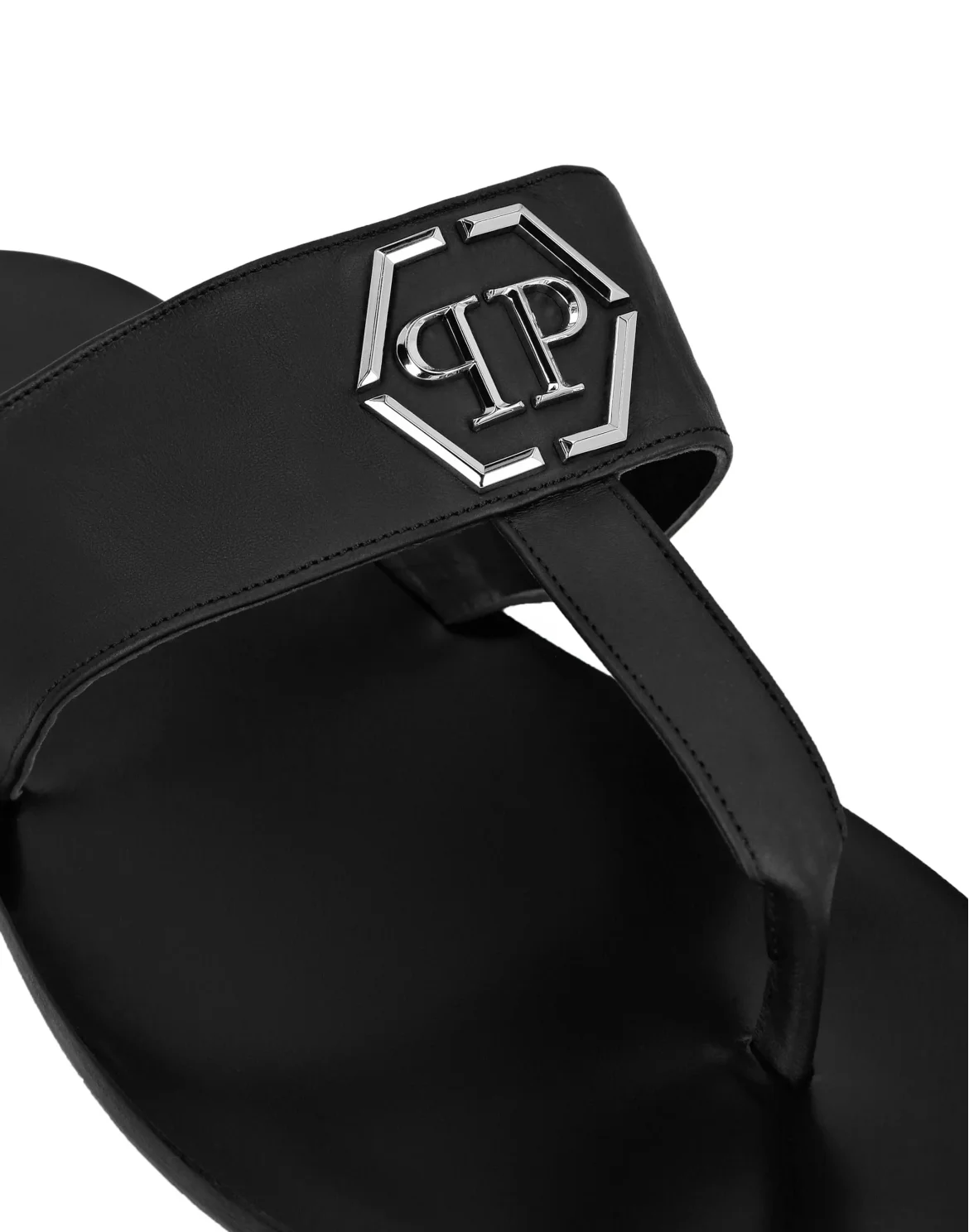 Leather Sandals Flat Crocco Print Hexagon, цвет: Черный
