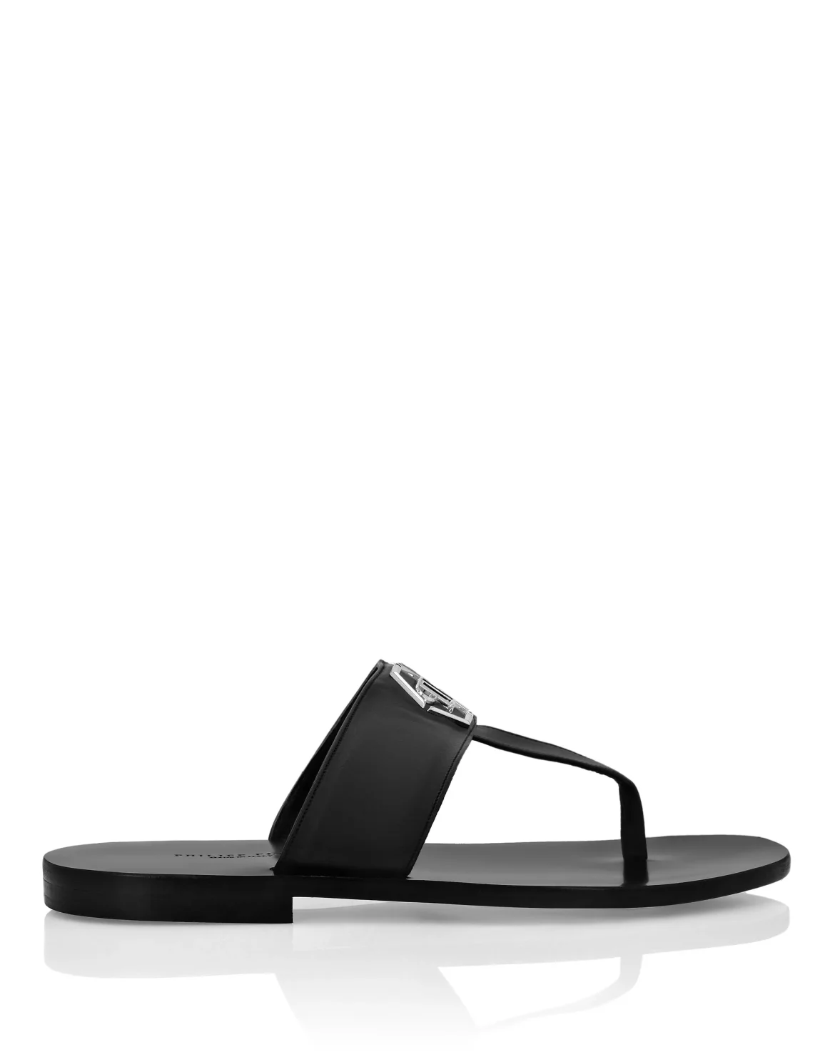 Leather Sandals Flat Crocco Print Hexagon, цвет: Черный