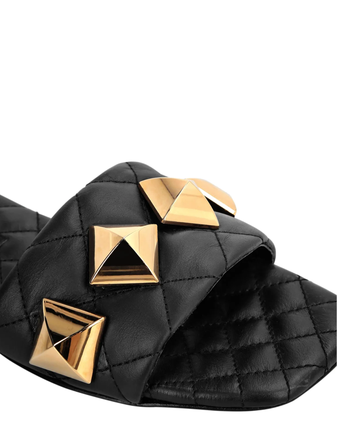 Matelassè Sandals Flat Studs, цвет: Черный