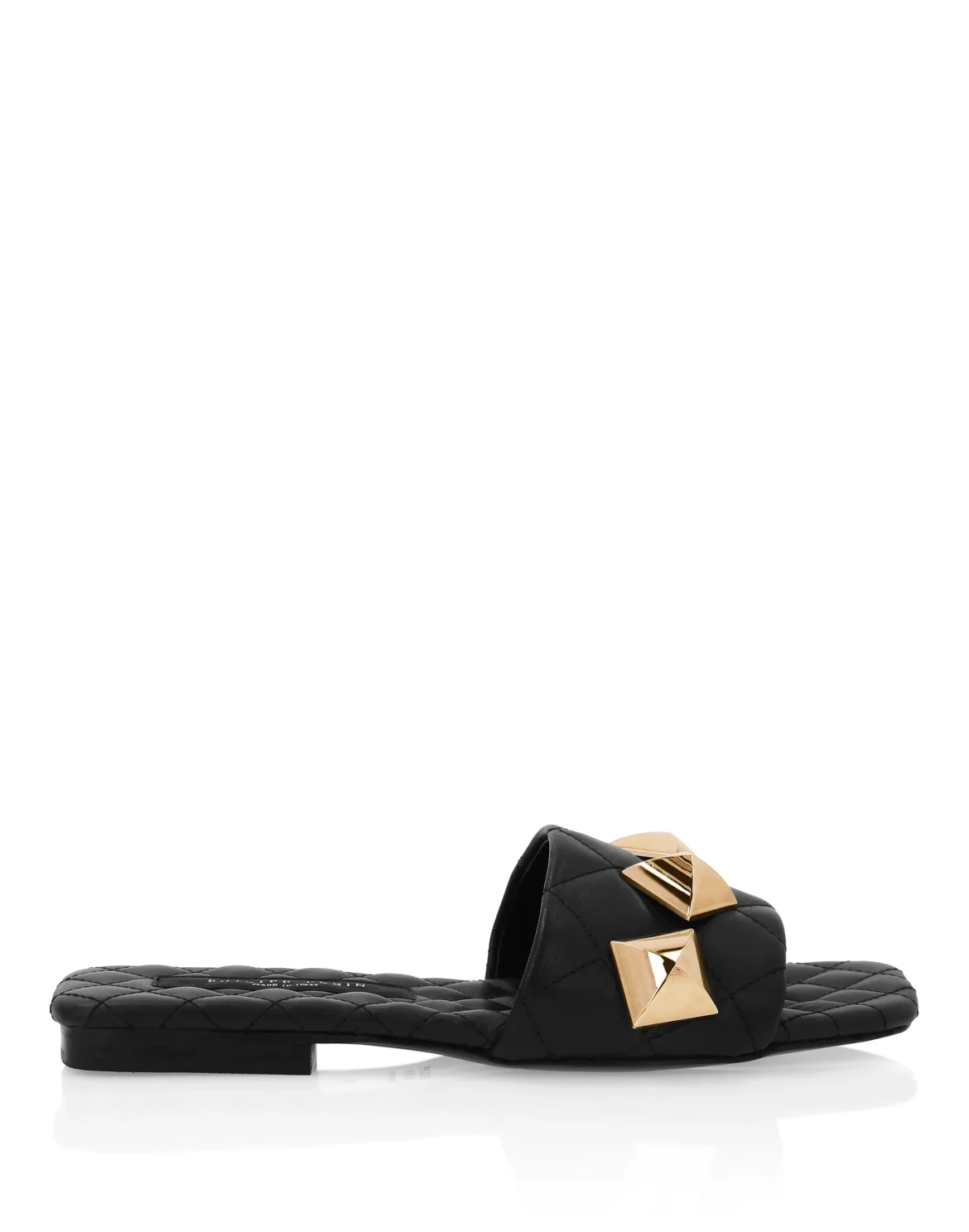 Matelassè Sandals Flat Studs, цвет: Черный
