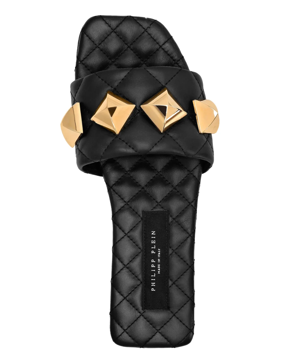 Matelassè Sandals Flat Studs, цвет: Черный