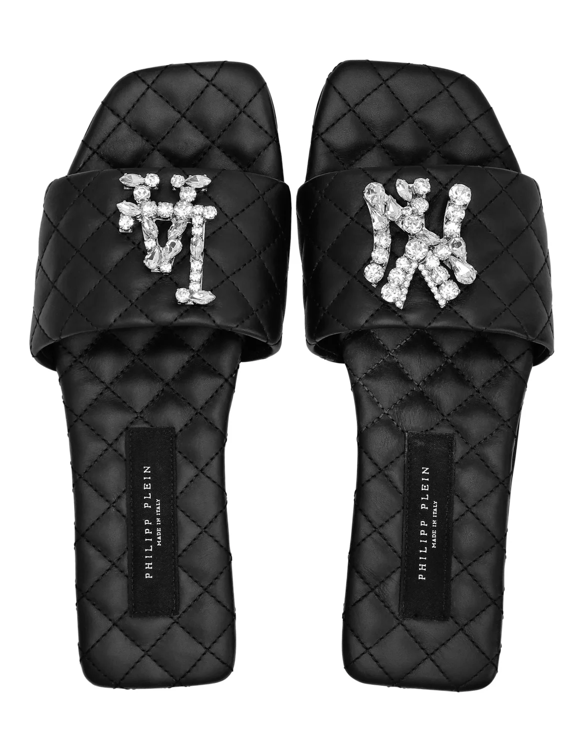 Matelasse Sandals Flat Brooches, цвет: Черный