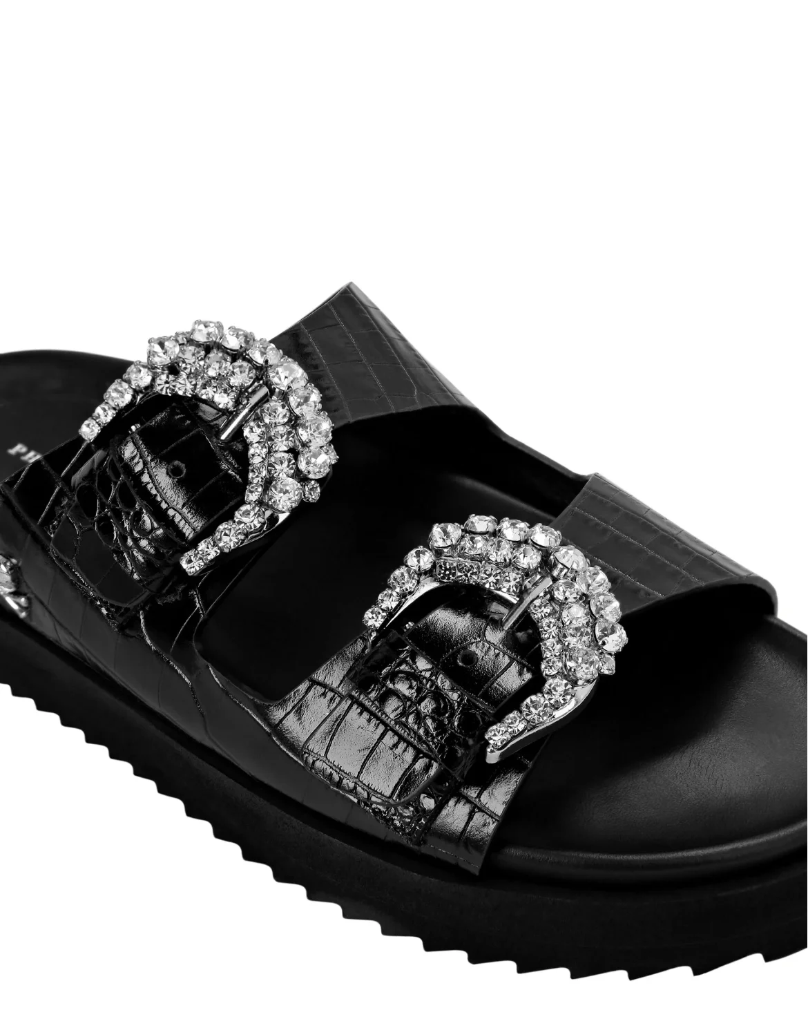 Leather Sandals Crocco Print Skull, цвет: Черный