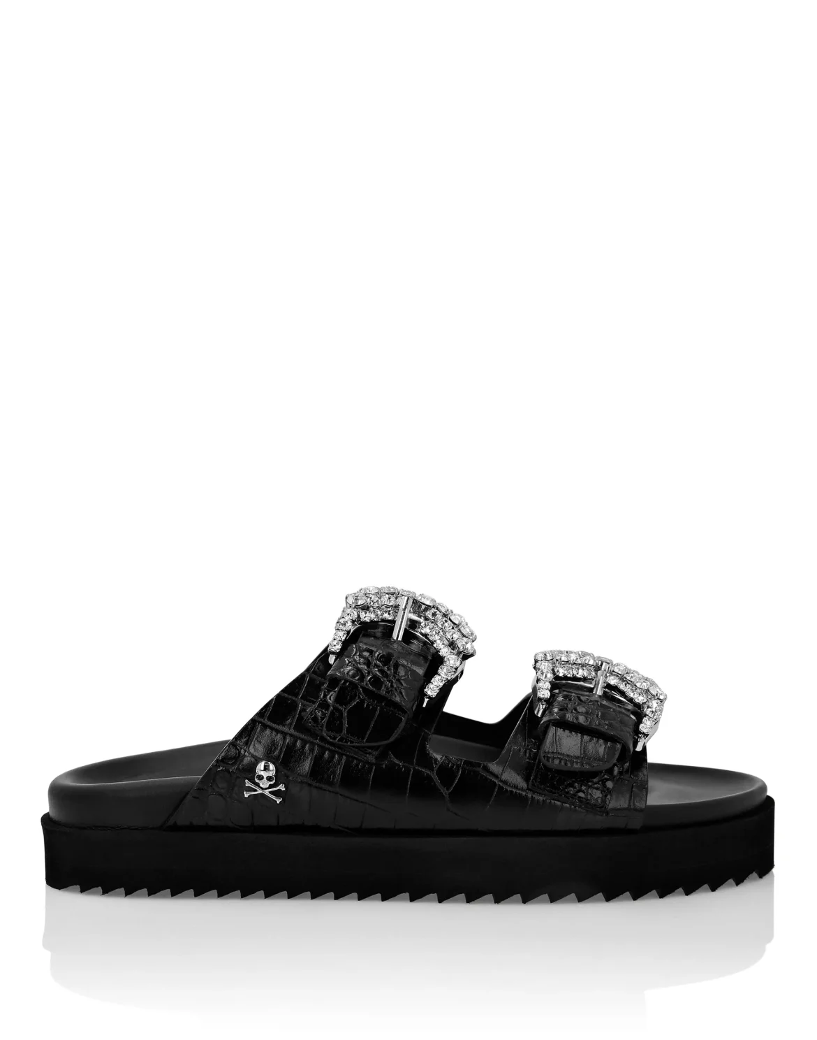 Leather Sandals Crocco Print Skull, цвет: Черный