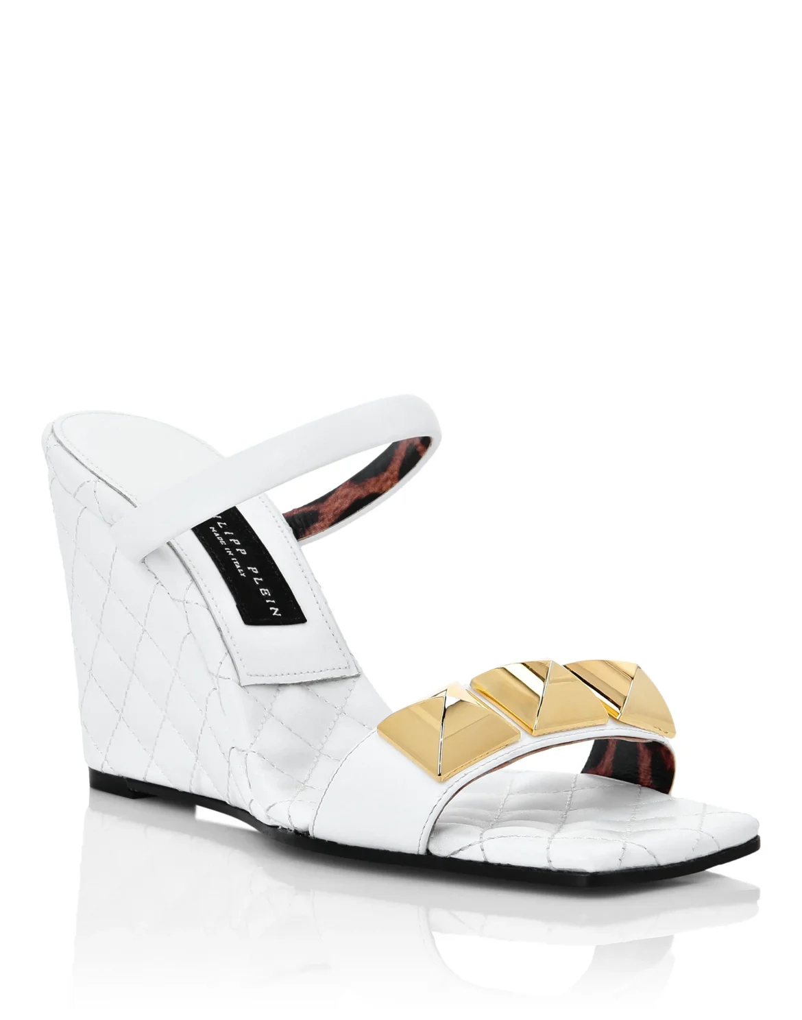 Leather Sandals Wedge Matelassé Studs, цвет: Белый