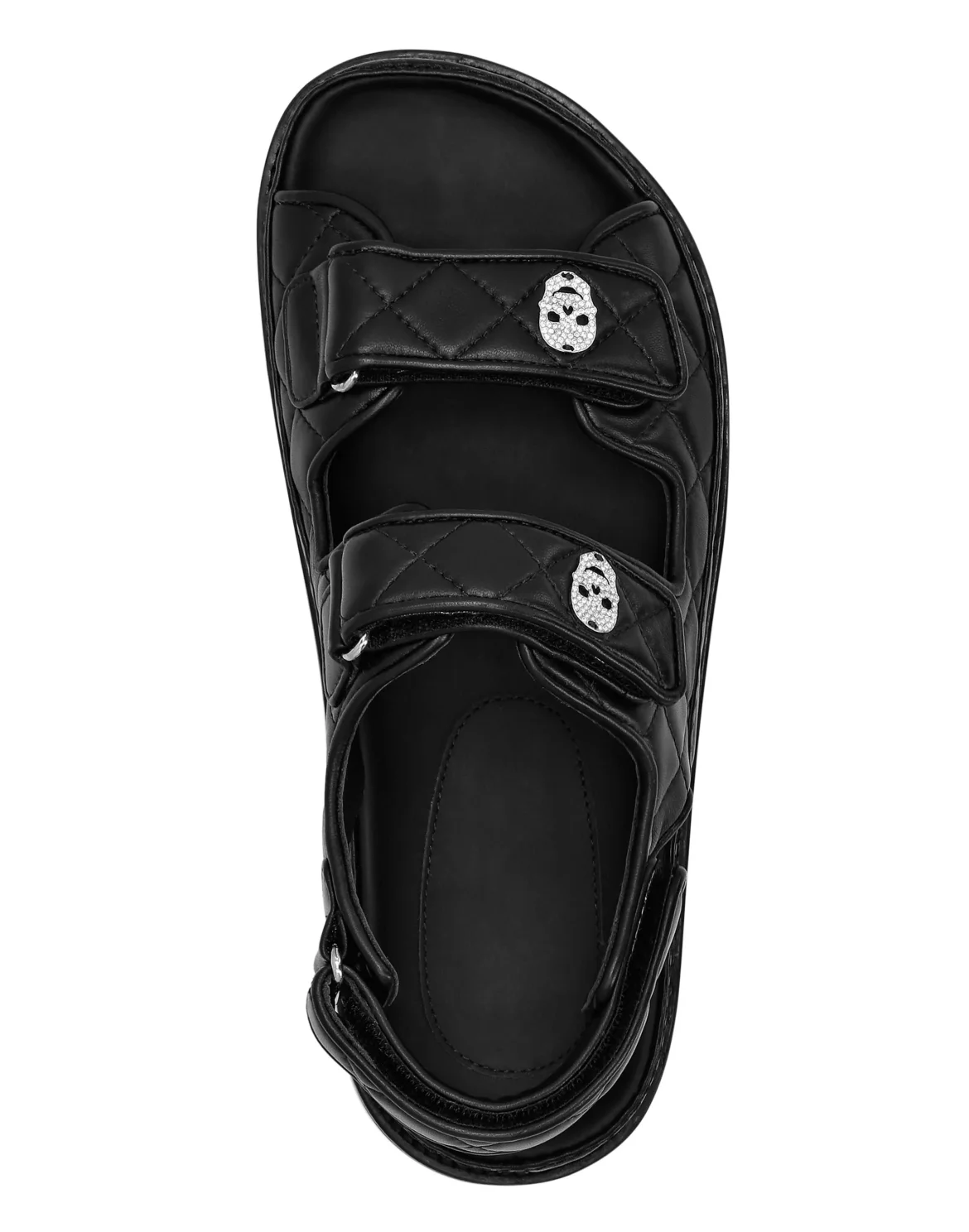 Leather Flat Sandals Matelassè Crystal Skull, цвет: Черный