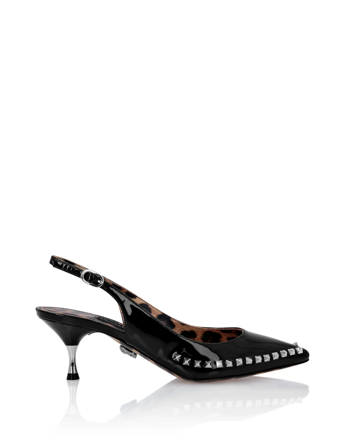 Patent Leather Decollete Mid Heels Studs, цвет: Черный