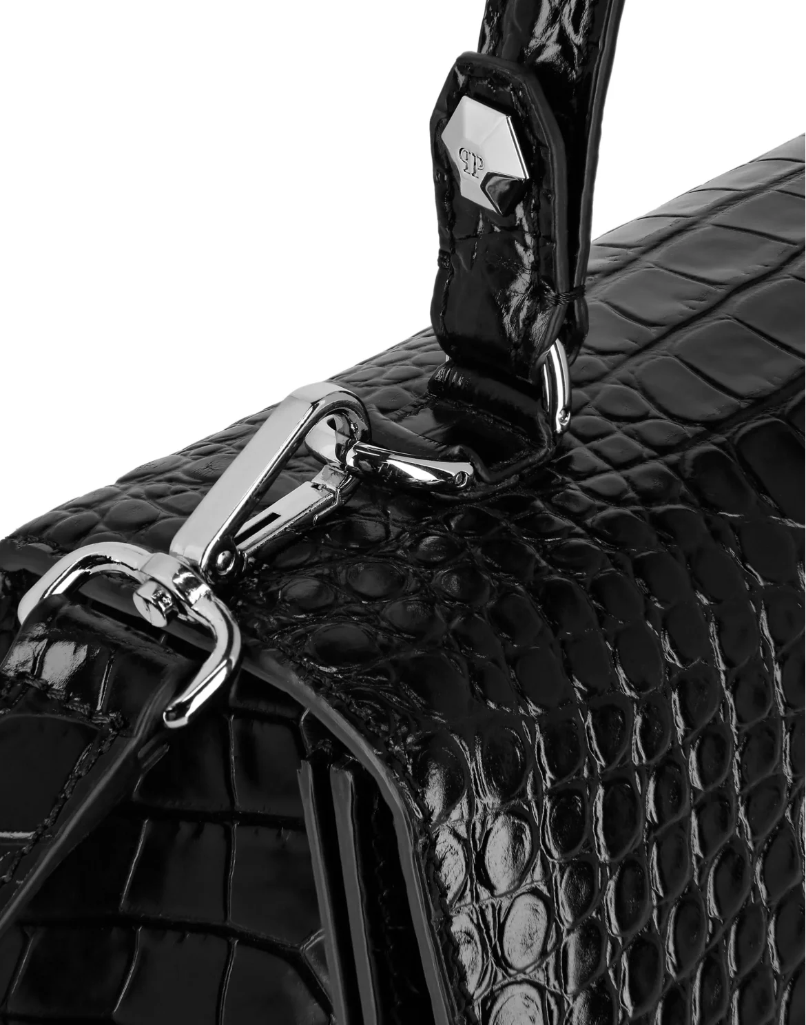 Croco Embossed Superheroin Large Handle bag, цвет: Черный
