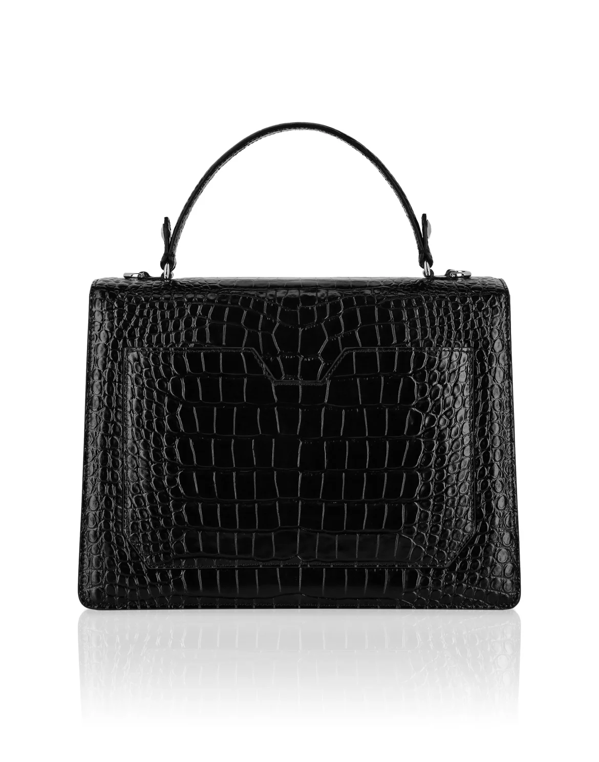 Croco Embossed Superheroin Large Handle bag, цвет: Черный