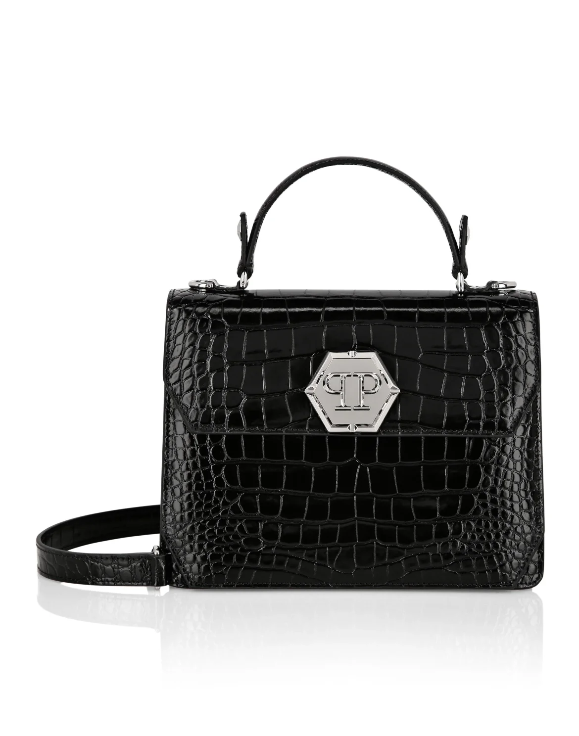 Medium Handle Bag Superheroine Croco Print, цвет: Черный