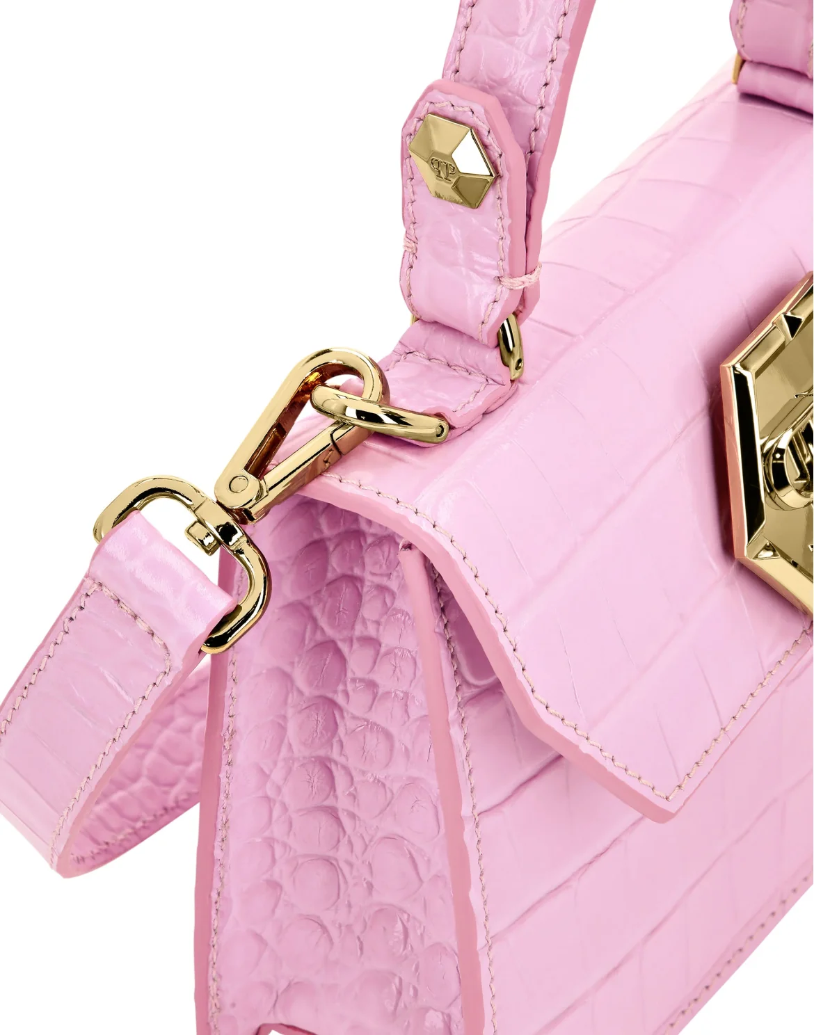Croco Embossed Superheroin Small Handle bag, цвет: Розовый